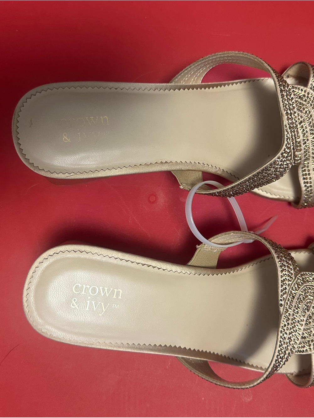 crown & ivy Metallic Gold Crystal-Trim Slide Sandals